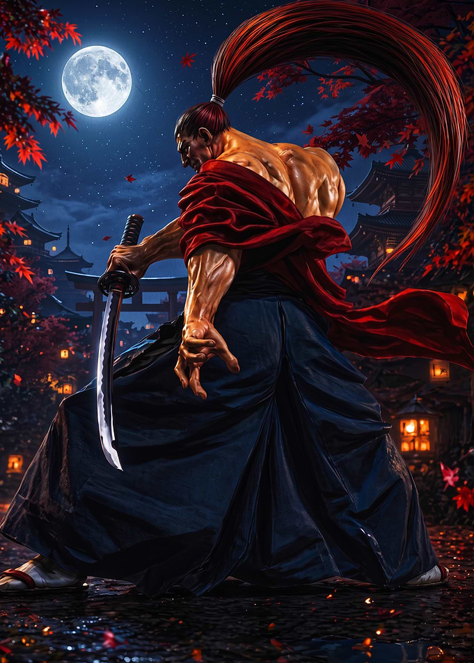 Samurai Warrior Under Full Moon