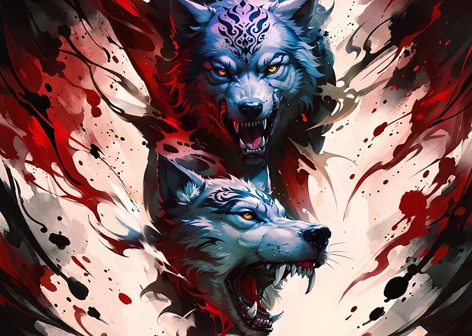 Fierce Dual Wolf Spirit Illustration
