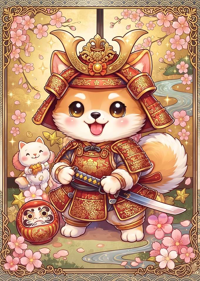 Cute Shiba Inu Samurai Warrior