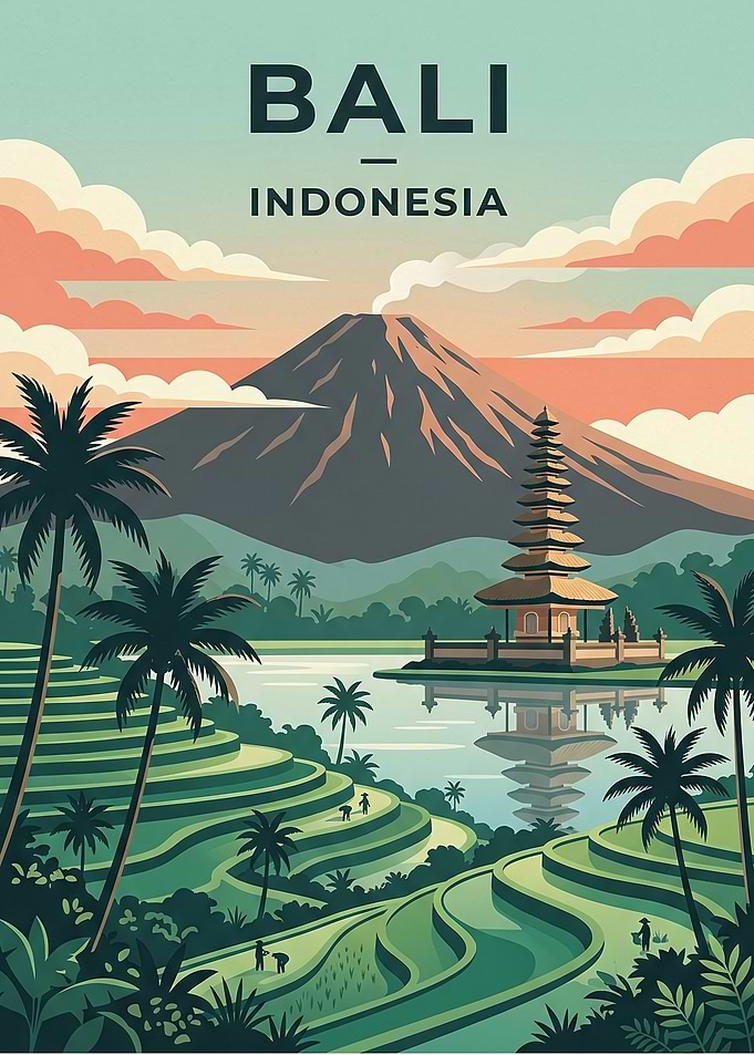 Vintage Bali Indonesia Travel Poster