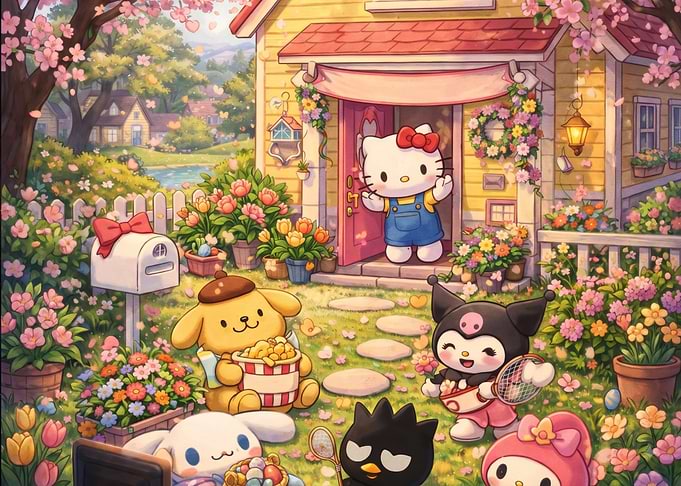Sanrio Friends Having Fun in Garden