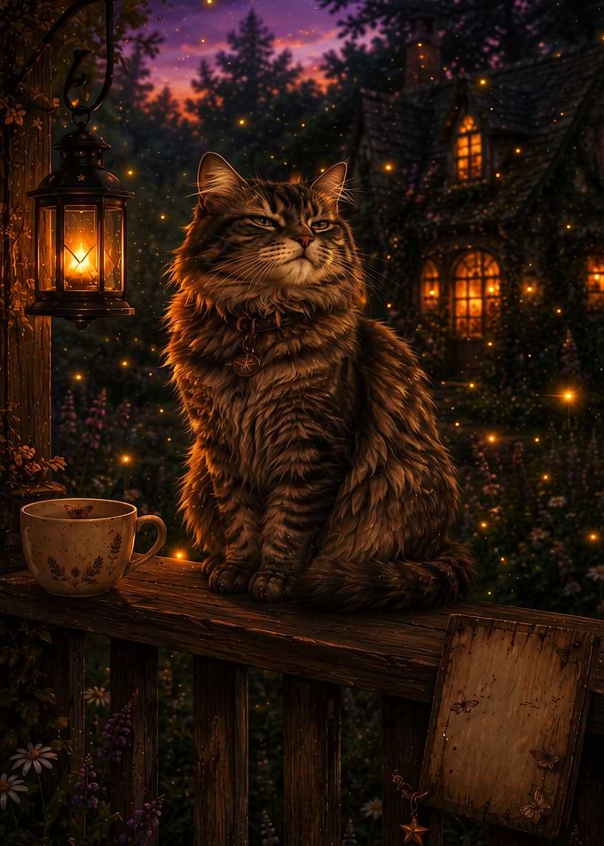 Magical Tabby Cat on Porch