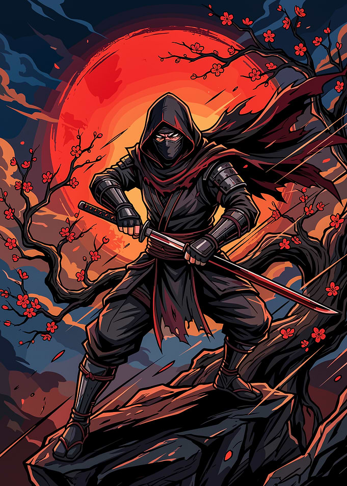Ninja Warrior Under Red Moon