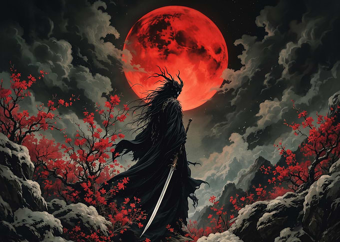 Dark Warrior Under Blood Moon