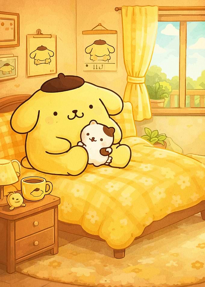 Pompompurin and Friend in Bedroom