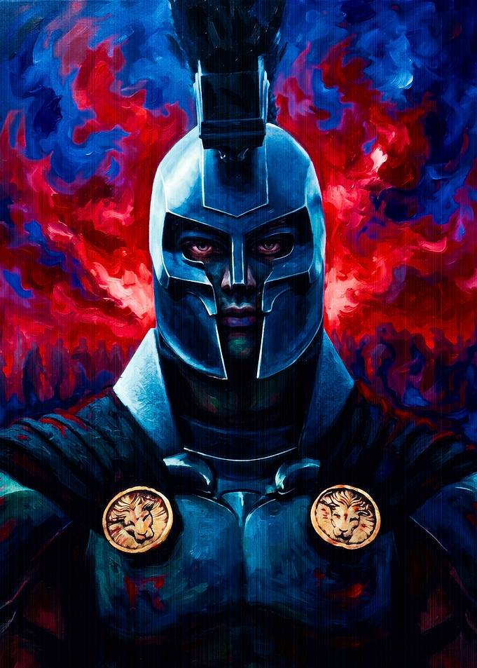 Spartan Warrior in Fiery Battle