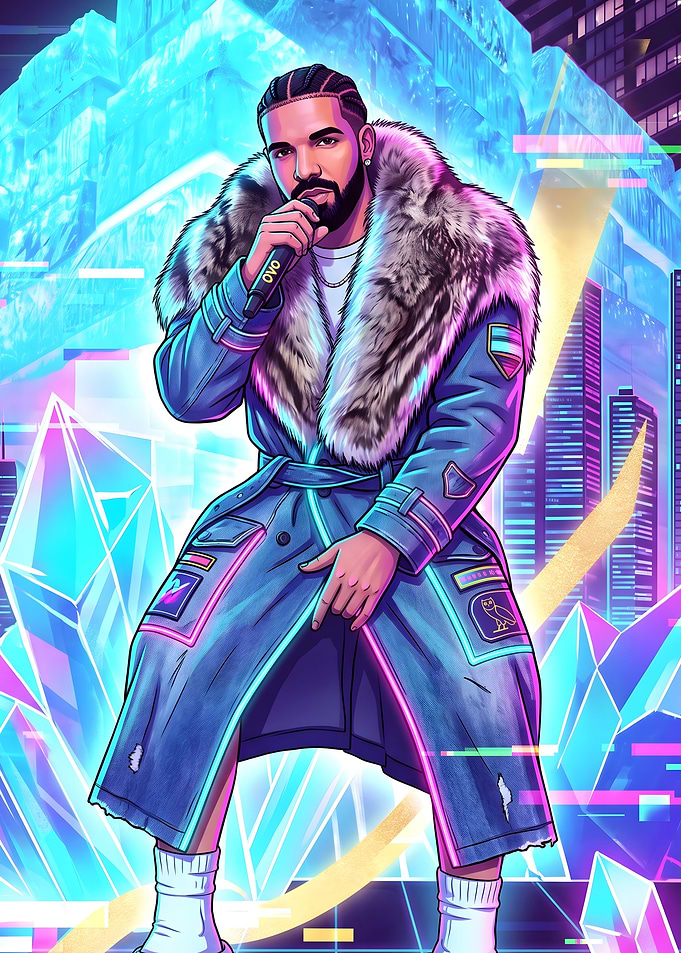 Drake Neon Cyberpunk Style Illustration