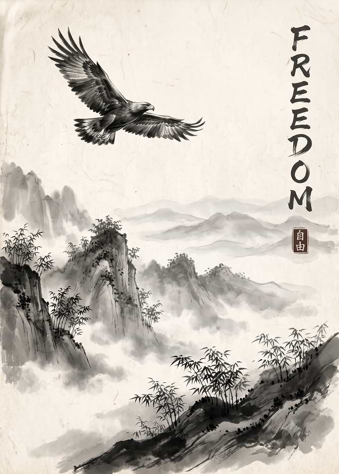 Eagle Flying Over Misty Mountains