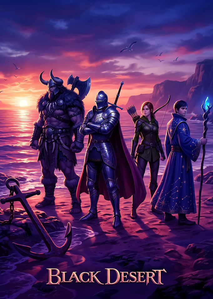 Black Desert Online Adventurers at Sunset