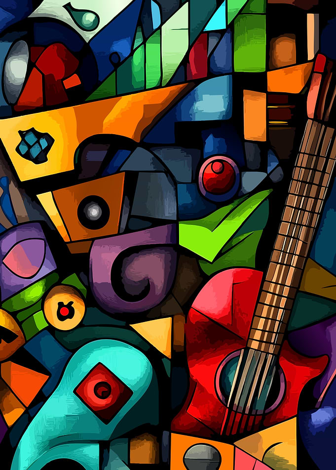 Abstract Cubist Guitar Composition