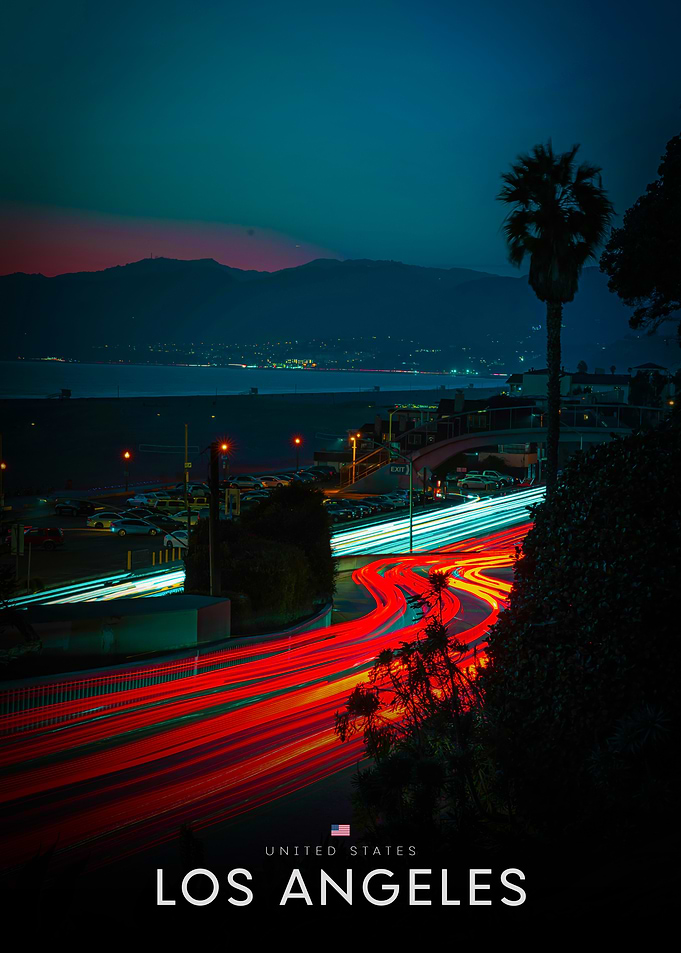 Los Angeles Night Traffic Long Exposure