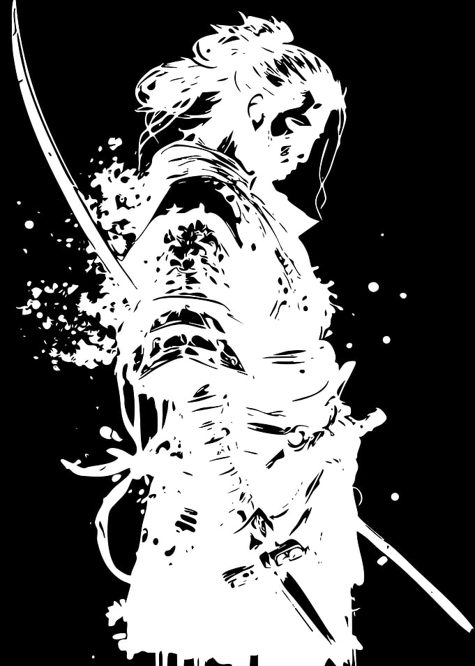Black and White Samurai Warrior Illustration