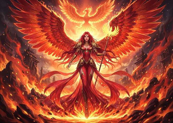 Fire Goddess with Phoenix Wings