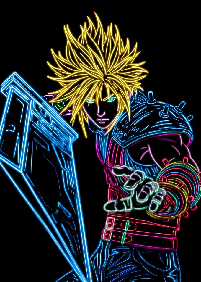Neon Cloud Strife Final Fantasy Art