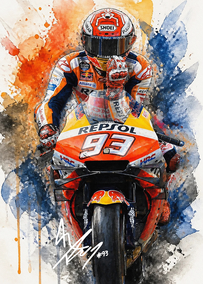 Marc Marquez Watercolor Portrait