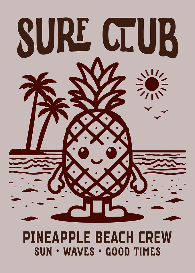 Surf Club Monochromatic Retro Pineapple Beach Art