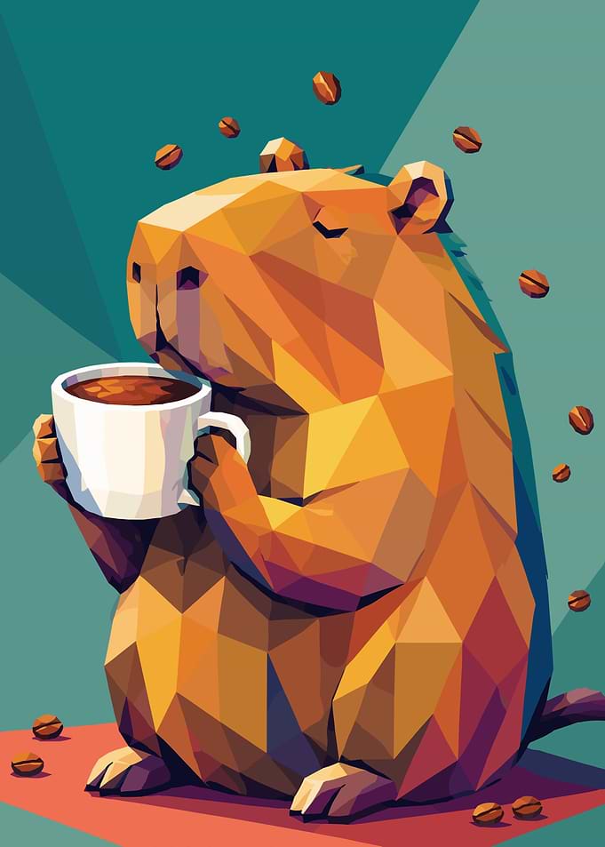 Low Poly Capybara Drinking Coffee
