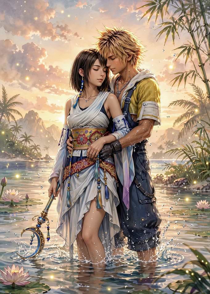 Tidus and Yuna Romantic Embrace