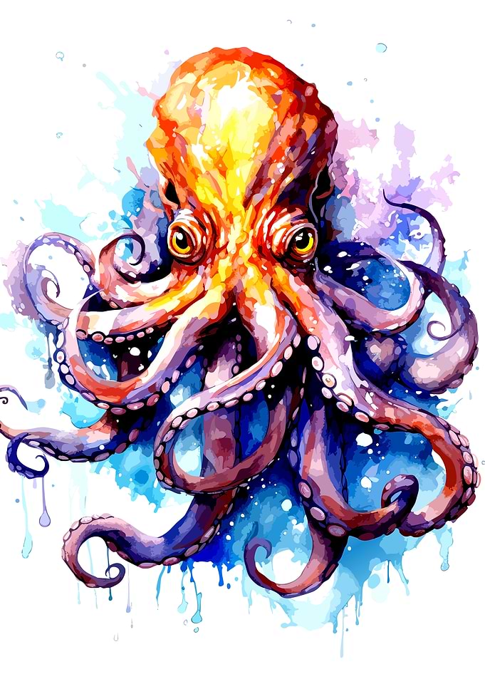 Vibrant Watercolor Octopus Illustration