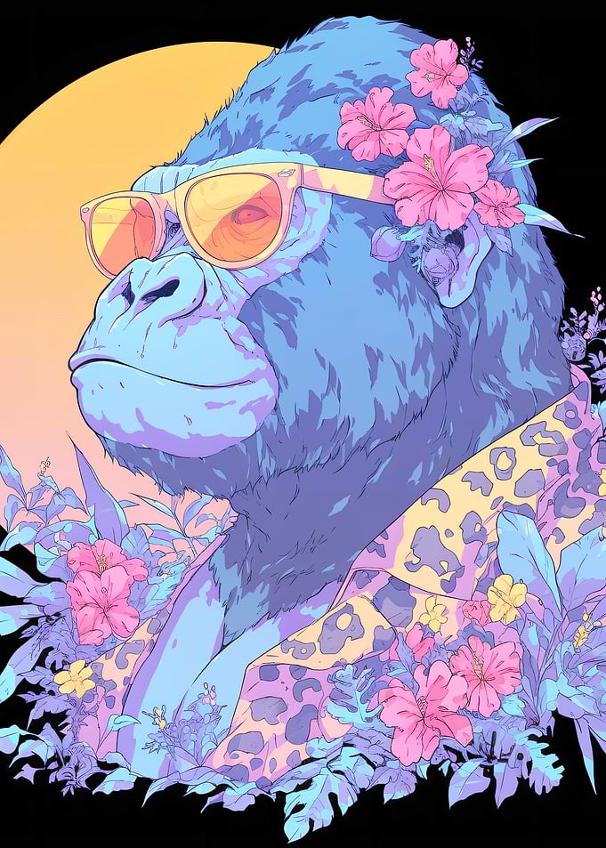 Cool Gorilla in Tropical Floral Shirt