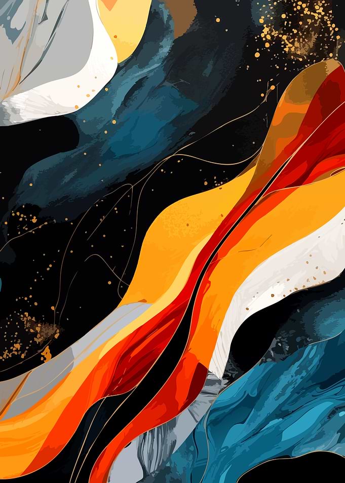 Abstract Fluid Waves with Gold Accents