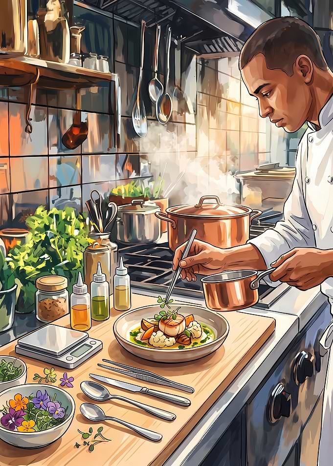 Professional Chef Plating Gourmet Dish