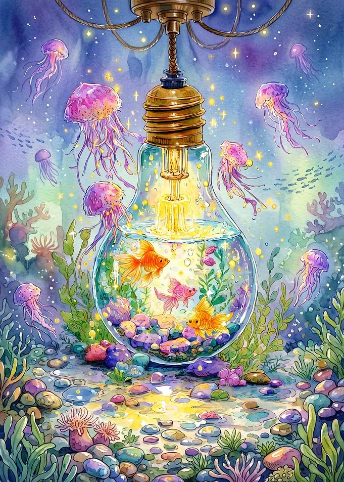 Magical Lightbulb Aquarium with Jellyfish