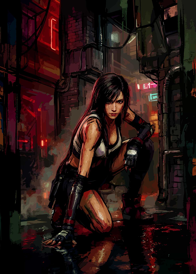 Tifa Lockhart in Cyberpunk Alleyway