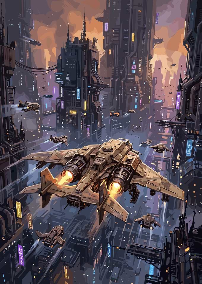 Futuristic Sci-Fi City Aerial Combat