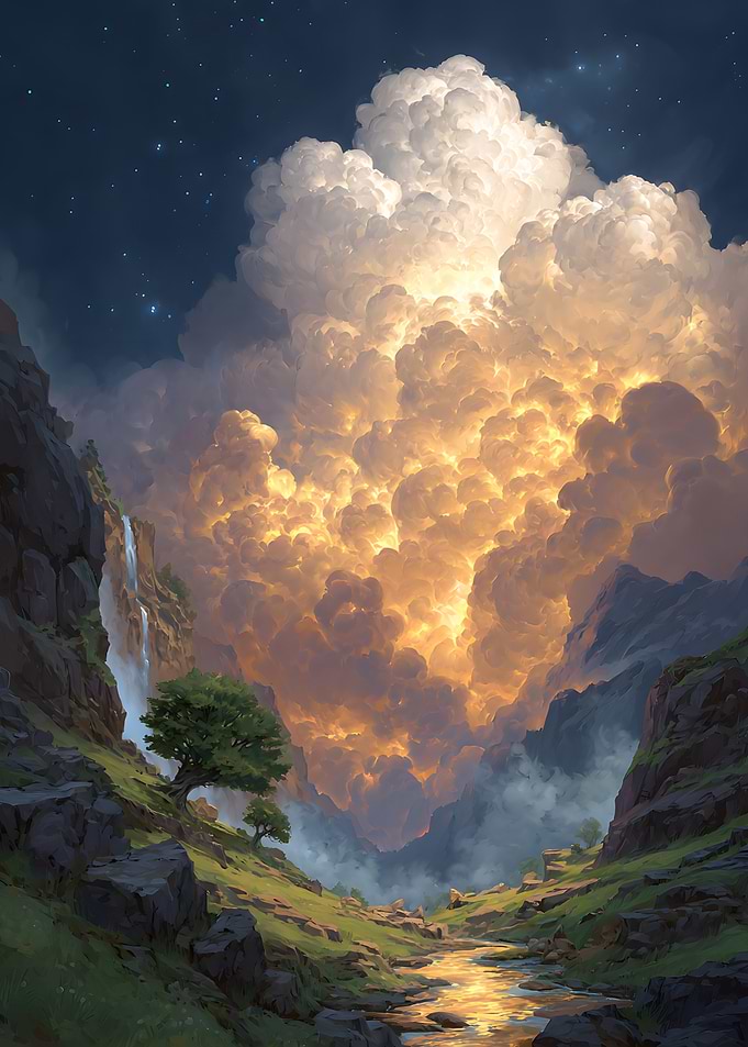 Golden Clouds Over Mountain Valley