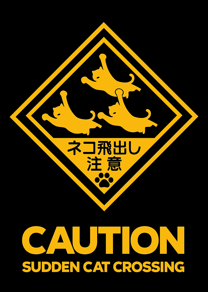 Flying Cats Japanese Street Sign Vintage Art