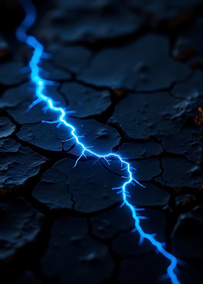 Glowing Blue Lightning on Cracked Earth
