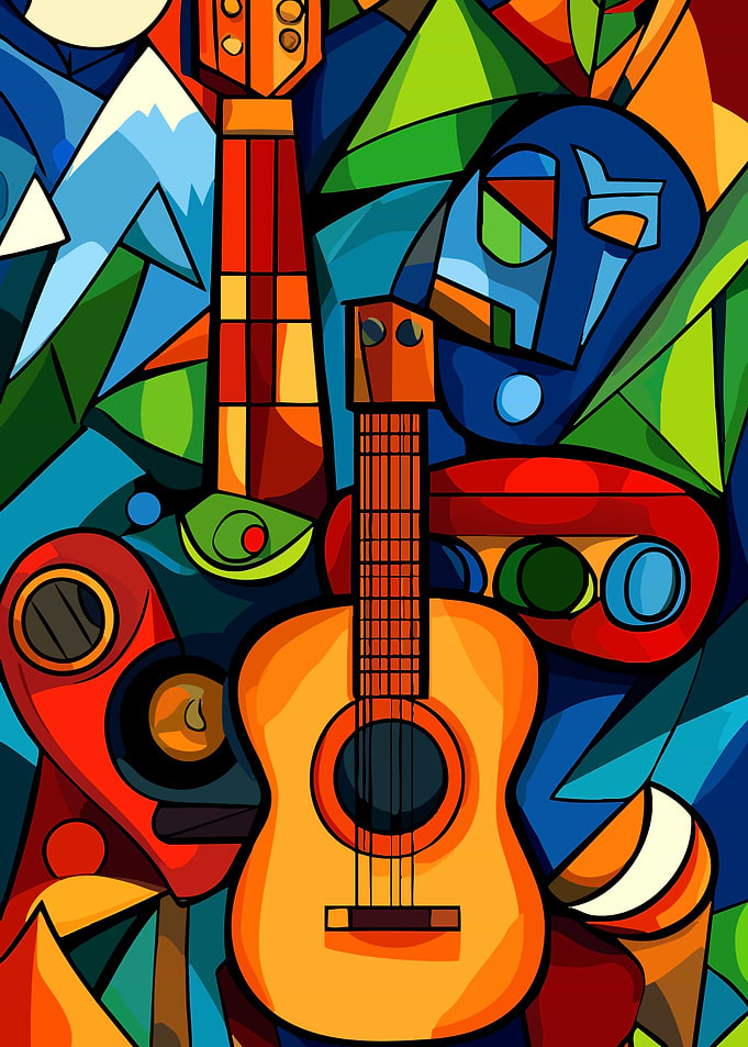 Abstract Cubist Guitar Musical Composition