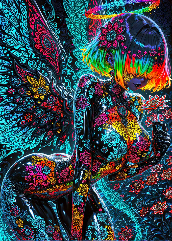 Neon Floral Angel Digital Art