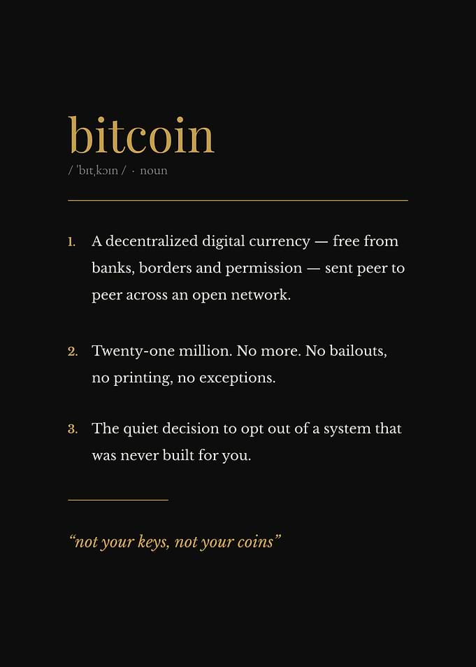 Bitcoin Definition Print | Minimalist Crypto Wall Art