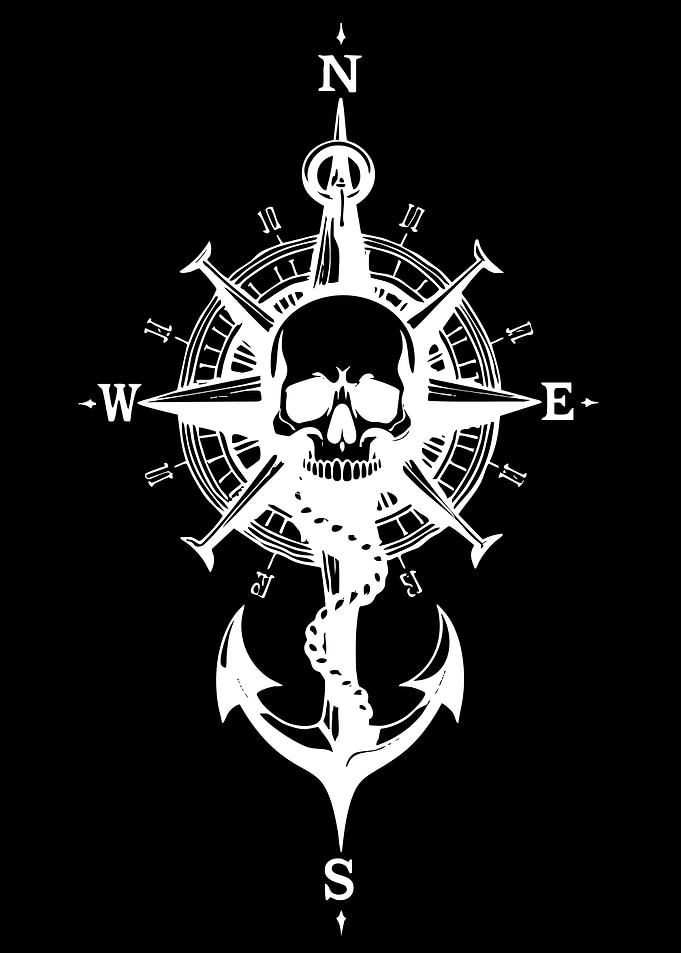 Nautical Skull Compass Anchor Emblem