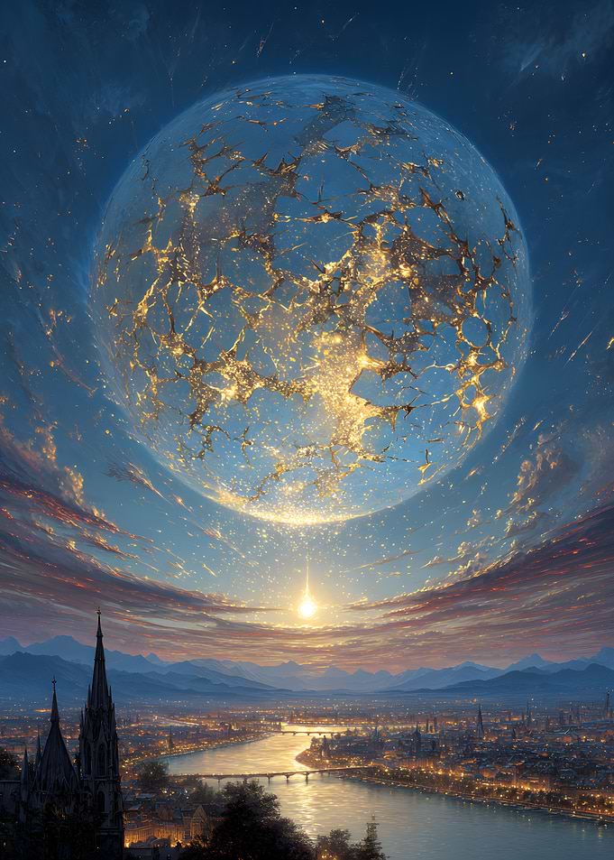 Glowing Celestial Sphere Over Cityscape