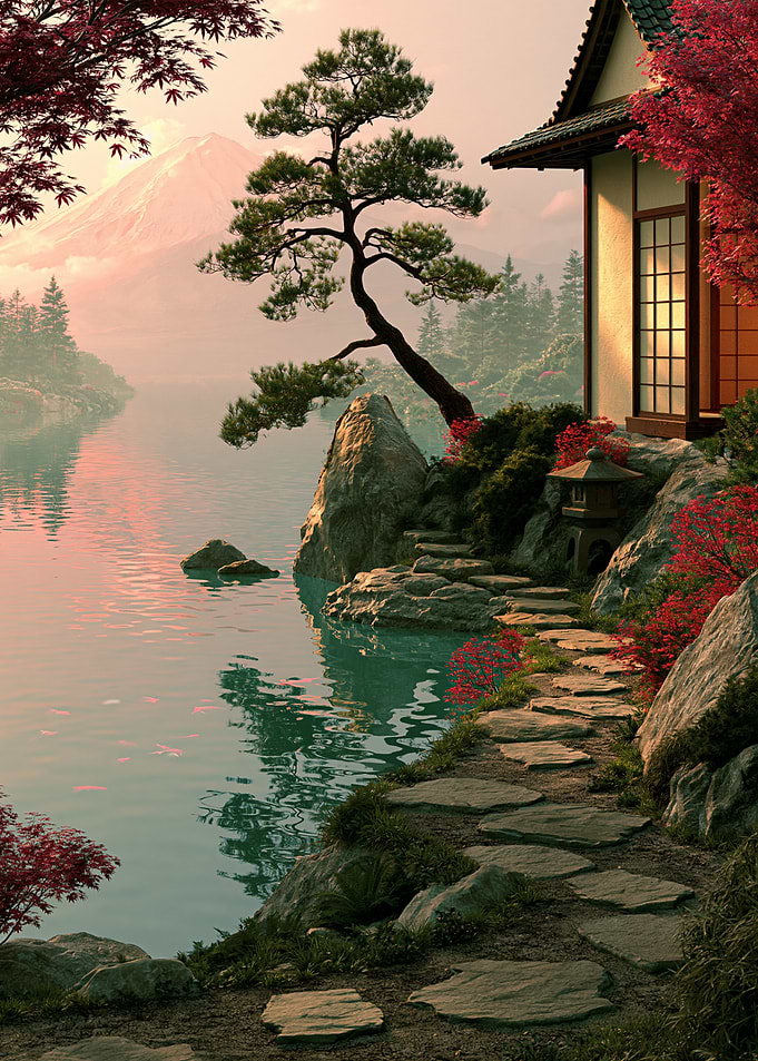 Serene Japanese Garden by the Lake