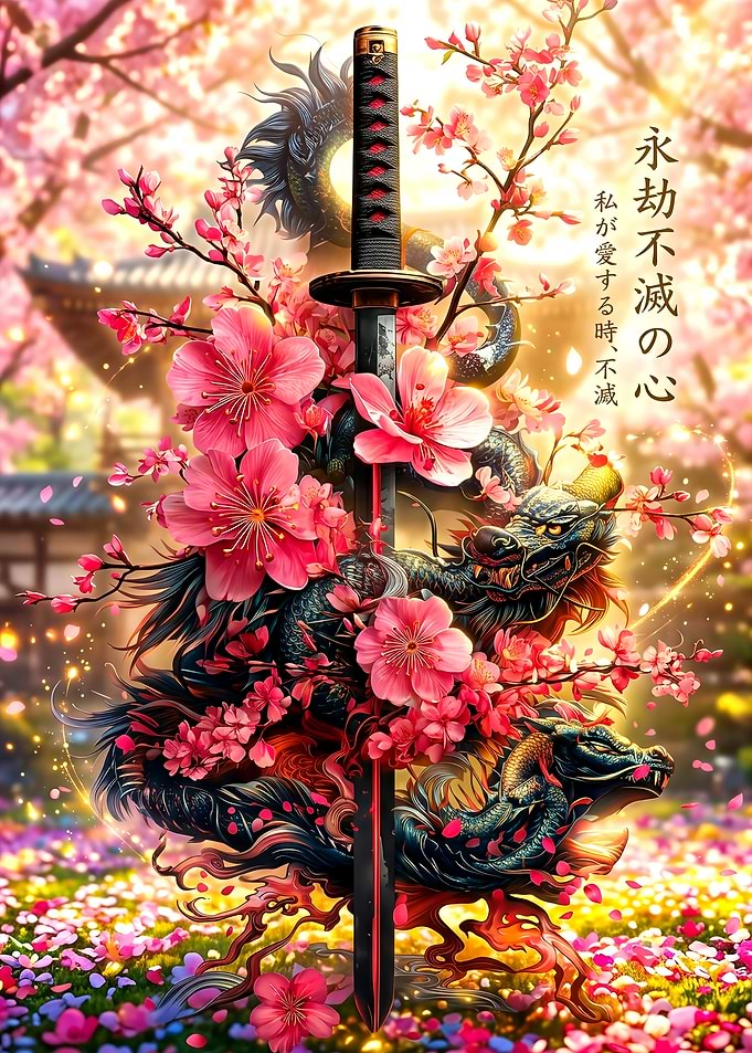 Katana Sword with Dragon and Sakura
