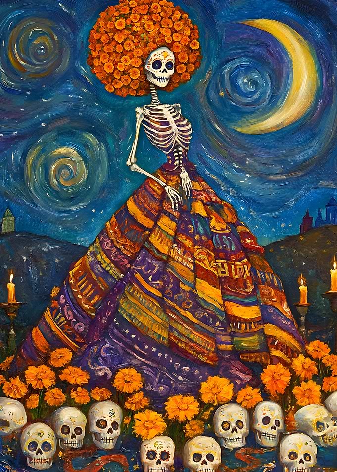 La Catrina Starry Night Painting
