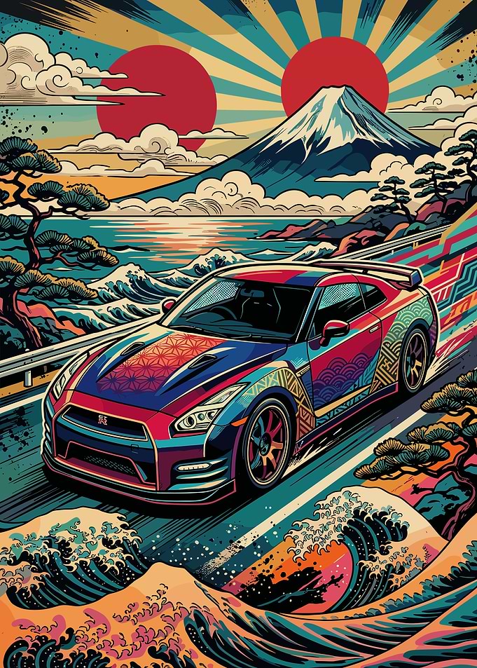 Nissan GT-R Japanese Art Style