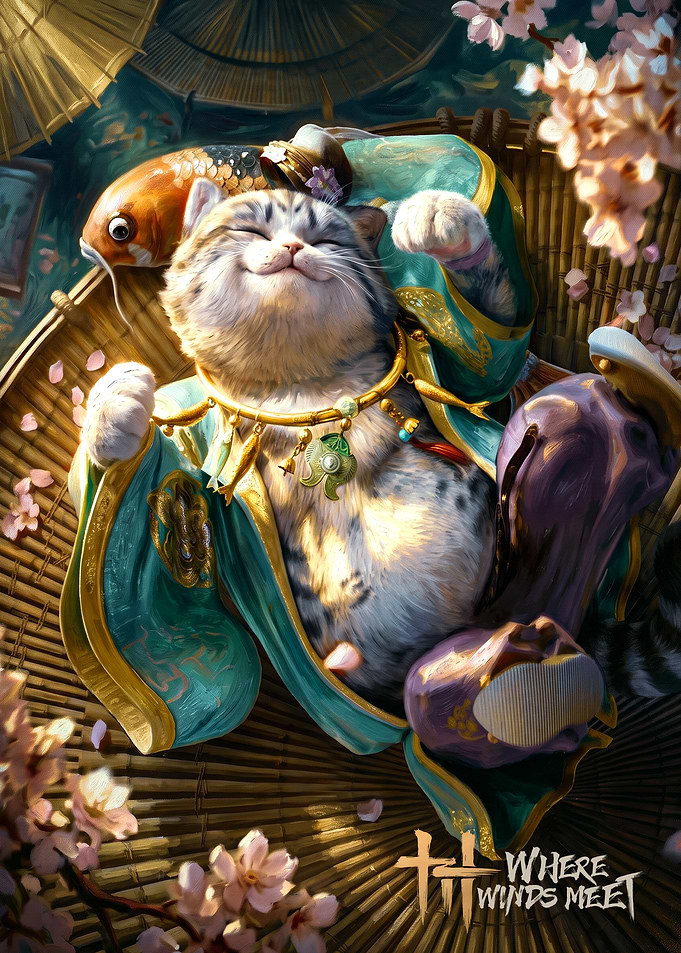 Happy Cat in Traditional Asian Attire