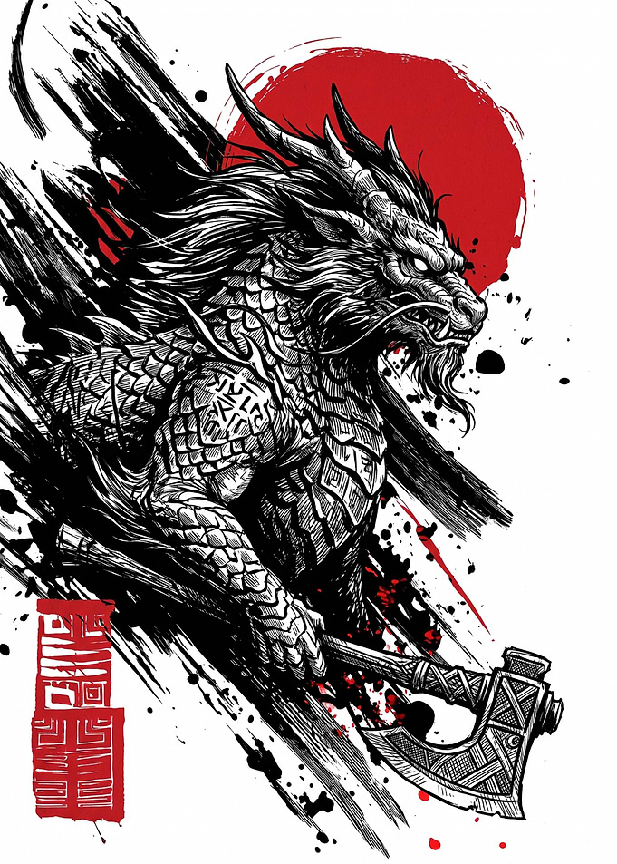 Warrior Dragon with Battle Axe