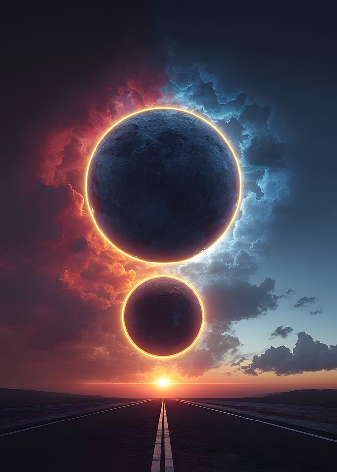 Surreal Celestial Eclipse Over Highway