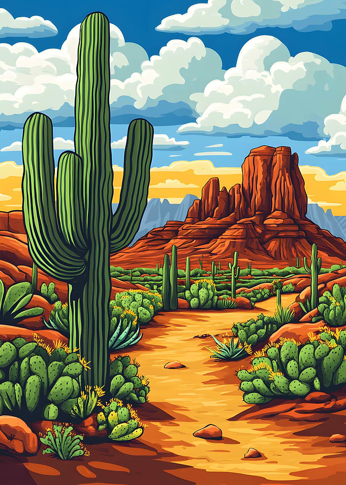 Vibrant Saguaro Cactus Desert Landscape