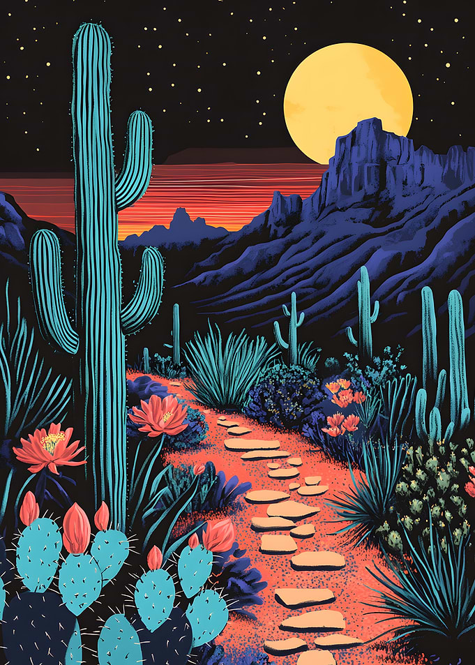 Vibrant Desert Night Landscape Illustration