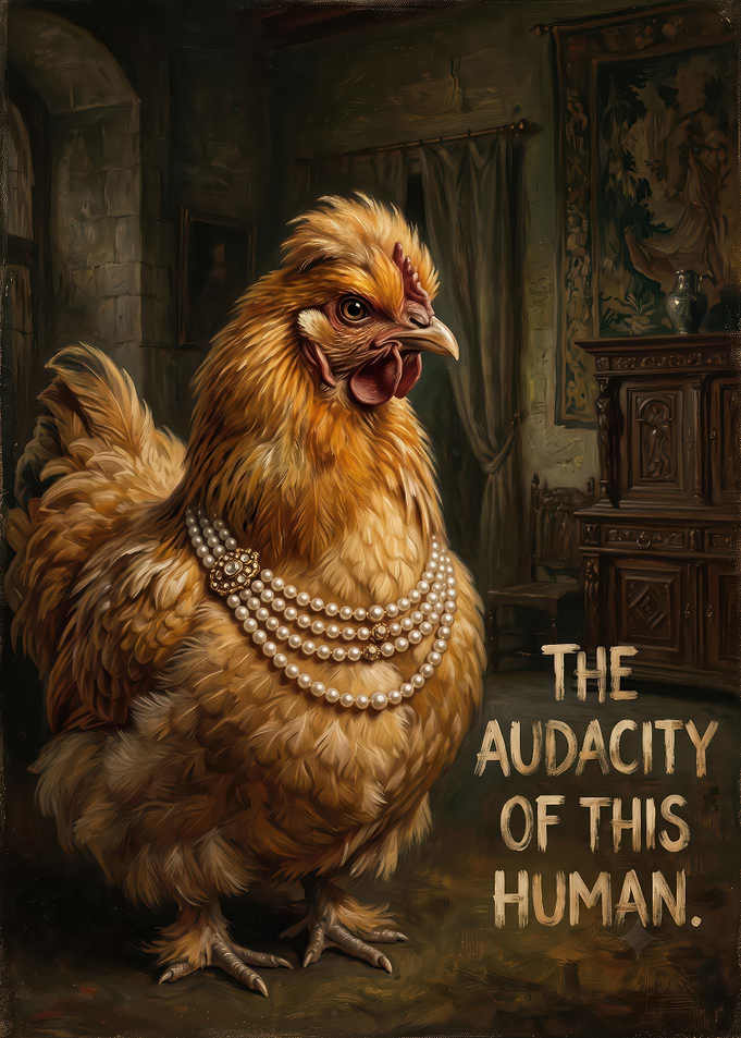 Elegant Chicken Wearing Pearls Portrait