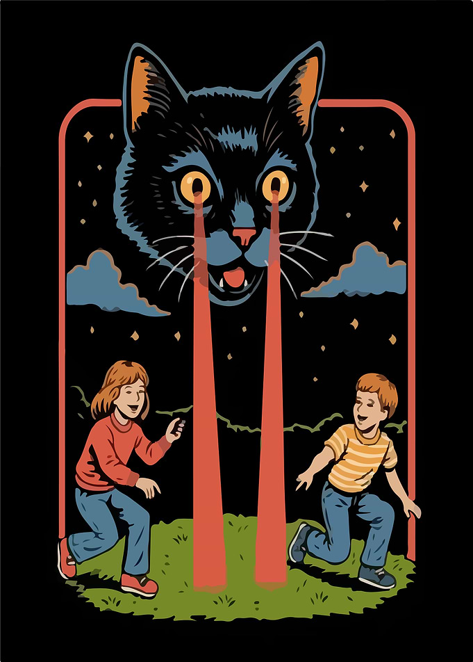 Giant Laser-Eyed Cat and Children