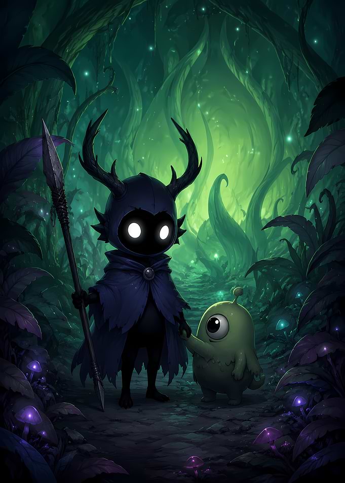 Dark Knight and Little Alien Companion