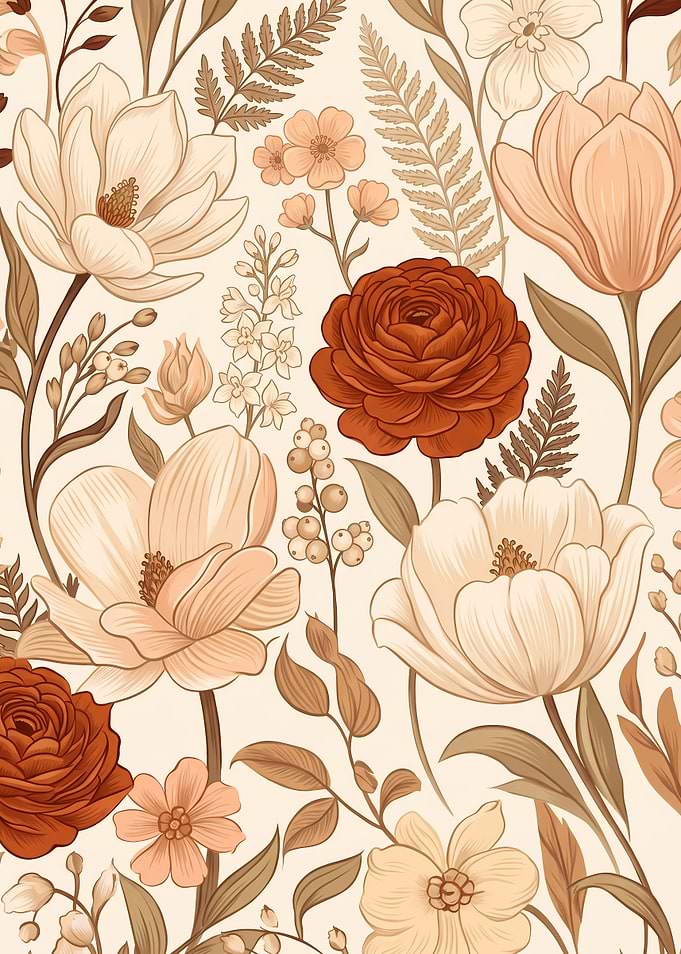 Elegant Earth-Toned Floral Botanical Pattern